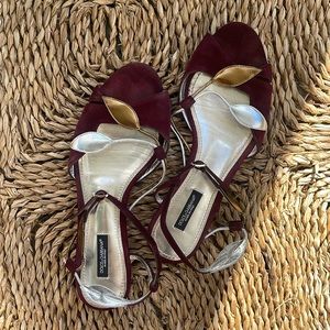 Dolce & Gabbana Burgundy suede flats with silver and gold leather petals. Sz38.5